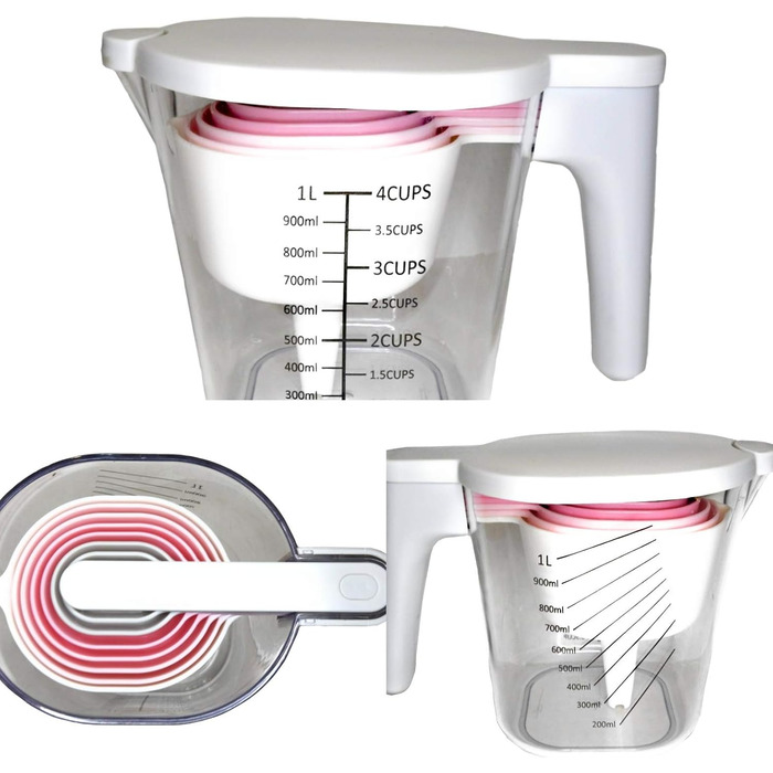 GK509W 10-Piece Nesting Measuring Cups and Spoons Set with a Scraper and Funnel Made of Plastic, Cooking, Baking, Kitchen Gadgets, BPA-Free, Dishwasher Safe, 10 Pieces (white)