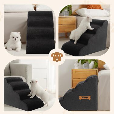 Сходинки для собак та котів ROMROL – 4 сходинки, чорного кольору, з неслизьким покриттям, Memory Foam, для захисту суглобів, легко миються