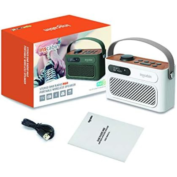 Inscabin M60: Портативне DAB/DAB+ FM-радіо з Bluetooth, стерео та подвійним будильником. Акумуляторний, стильний дизайн (білий)