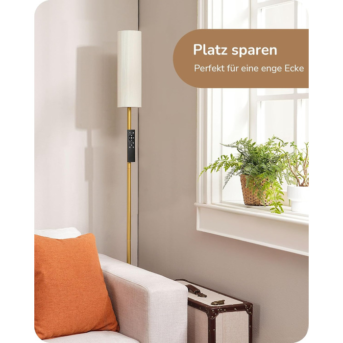 LED торшер Edishine для вітальні та спальні, 165 см, з пультом, диммування, 3 колірні температури (3000K-6000K), золото, E27