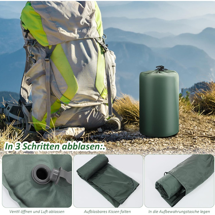 Каремат самонадувний Camping 2025, 12 см, з підголівником 16 см та помпою - для туризму, пляжу, кемпінгу. Ультралегкий, міцний