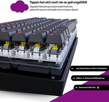 Механічна ігрова клавіатура NYFBOARD GEN2 (98%, Black) з Gateron Yellow, ISO DE Layout, RGB підсвітка, Hot-Swappable
