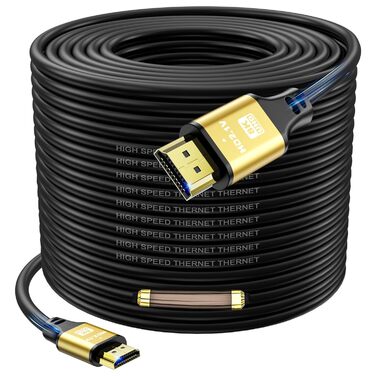 HDMI кабель 4K 25м, Highspeed 2.0, 18Gbps, Ultra HD, Ethernet, Audio Return, HDR, 3D, Arc, сумісний з Xbox, PS5/PS4, HDTV, ноутбук (золотий)