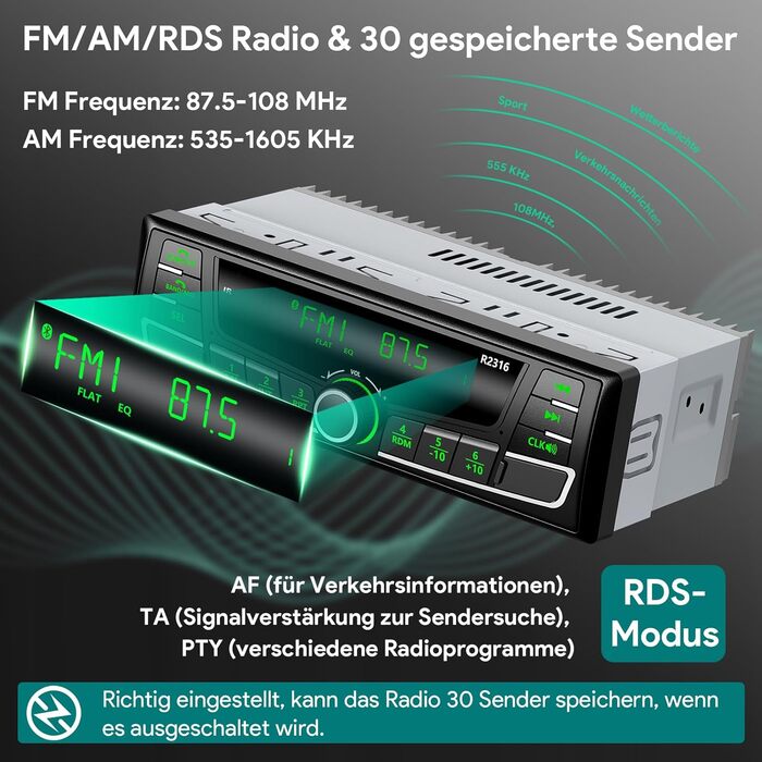 Автомобільна магнітола Wistrue 1DIN з Bluetooth, RDS, FM/AM, USB, AUX, SD, MP3, підсвічування 7 кольорів, для iOS та Android