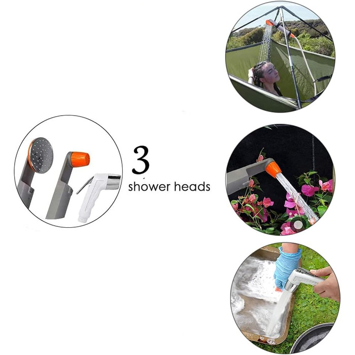 Набір для душу в кемпінг Zooma з насосом, портативний душ для відпочинку на природі, душ для саду та вулиці, акумуляторний душ для кемпінгу (Оранжевий 3)