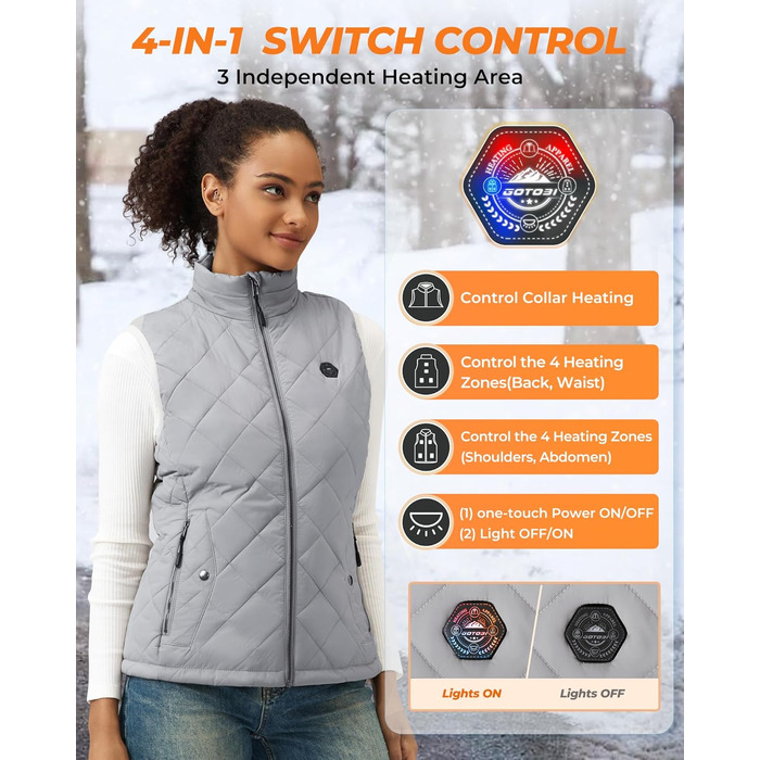 Жіночі грілки Heizwete з акумулятором 16000mAh 7,4V - 9 зон нагріву, 3 температурні режими, для активного відпочинку (сірий, S)