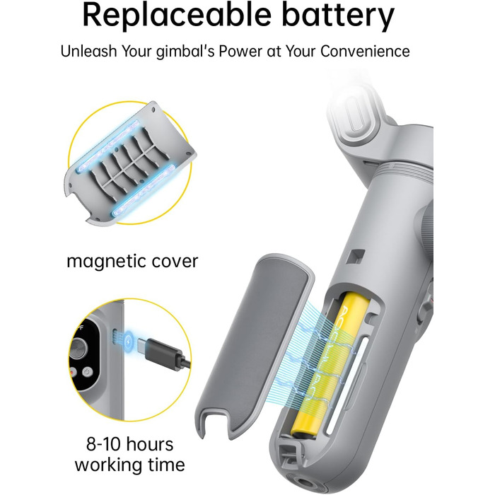 Стабілізатор для смартфона AOCHUAN 3-осьовий з RGB-підсвічуванням, для iPhone/Android, з функцією трекінгу обличчя, комплект Smart X Pro (Сірий)