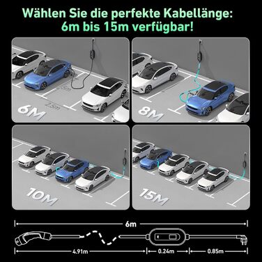 Кабель для електромобіля Evjuicion Typ 2 Schuko, 3.68kW, 6м, 16A, IP67, чорний. Зарядний кабель для ID.3/4, X1, 5ER, Model Y/3 та інших електромобілів