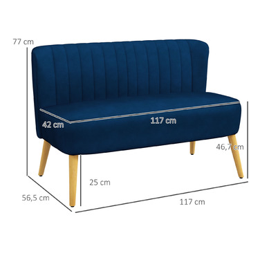 HOMCOM Two-Seater Kitchen Sofa, Armless Sofa, Easy-Care Sofa, Dark Blue