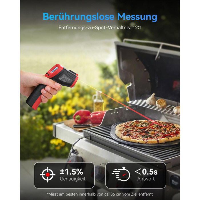 Інфрачервоний термометр Wintact -50℃ - 590℃, цифровий, безконтактний, для кухні та піци, WT320