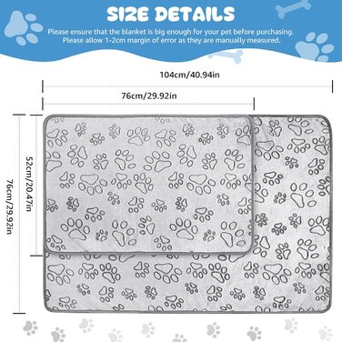 3 штуки флісові підстилки для собак - миючі, 104x76 см, сірі. Підстилки для собак, котів, цуценят. Захист диванів та ліжок.