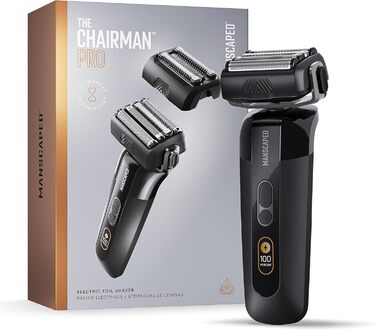 MANSCAPED® The Chairman™ PRO Electric Shaver, Razor with Two Interchangeable SkinSafe® Attachments, Shaver for Men with 4 Shaving Elements and a Stubble Trimmer, Battery-Powered, with Safety Lock