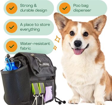 Сучасна сумка для собак, водонепроникна, з дозатором для ласощів та відходів, чорна