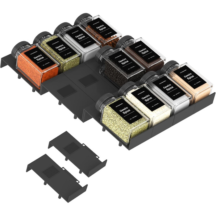 Організатор для спецій Famhap, 24 шт. - полиці для спецій у ящик, кухонний органайзер для спецій, полиці для спецій (Чорний, 12 шт.)