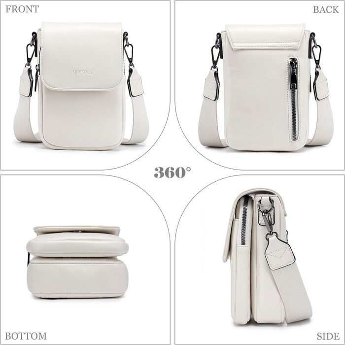 Сумка-органайзер на шию MUIIKOLA для смартфонів з RFID-захистом, веганська шкіра, бежевий. Сумка через плече для жінок з широким ременем та гаманцем.
