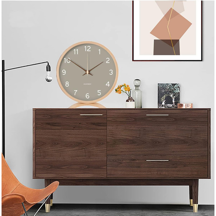 Maxspace Table Clock Analog, 21cm Wood Battery-Powered, Silent (No Ticking) for Bedroom Office Living Room Decor Modern
