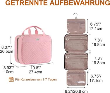Косметичка для жінок, дорожня косметичка з можливістю підвішування, прозора косметичка для макіяжу та туалетних аксесуарів, рожева