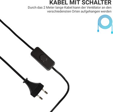 Стелянний вентилятор Bestlivings з кабелем 5м, Ø40 см, білий, з вимикачем, 220V, 5W