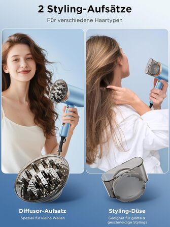 Складаний фен з іонізацією 2000 Вт, професійний, швидко сушильний, 2 швидкості, 3 режими нагріву, холодний струмінь, дифузор, концентратор, гребінці для укладки, для чоловіків та жінок, у подорожі