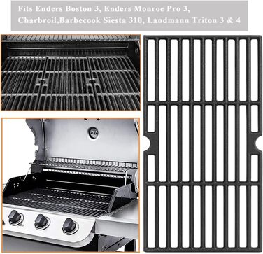 Чавунна решітка GFTIME 43x63 см для грилів Enders Boston 3, Monroe Pro 3, Charbroil, Barbecook Siesta 310, Landmann Triton 3/4, Proficook PC-GG 1058/1059, набір 3 шт. – змінна решітка для барбекю
