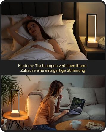 LED настільна лампа EDISHINE з дерева, торкання, регулювання яскравості та функцією пам'яті, 3 колірні температури, 350 люмен, сучасна лампа для вітальні, офісу, подарунок, чорний сучасний стиль