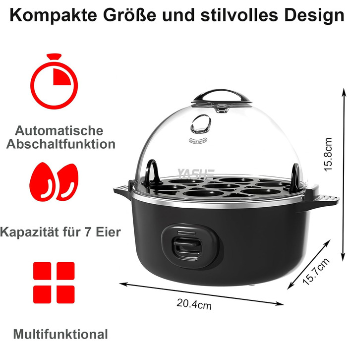 Електричний яйцеварка YASHE на 7 яєць: для твердих, середніх та м'яких яєць. З підставкою для яєць та акустичним сигналом