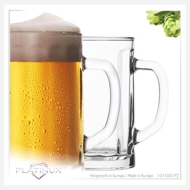 Набір пивних склянок PLATINUX Bierseidel 6 шт, 300 мл (прозорі, з ручкою) для пива, Maßkrug