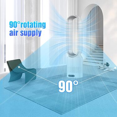 2-в-1 Вентилятор з очищувачем повітря безлопатий, з пультом, 8 швидкостей, осциляція 90°, таймер, для спальні/офісу (срібний)