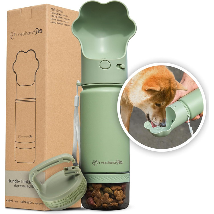 Hana Pets Portable Dog Water Bottle with Bowl & Travel Lid - Stainless Steel, Insulated, Includes Carabiner Clip