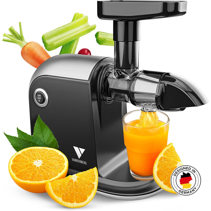 Vandenberg Slow Juicer - повільний відцентровий соковичавник для овочів та фруктів, 150W, з функцією реверсу, BPA Free