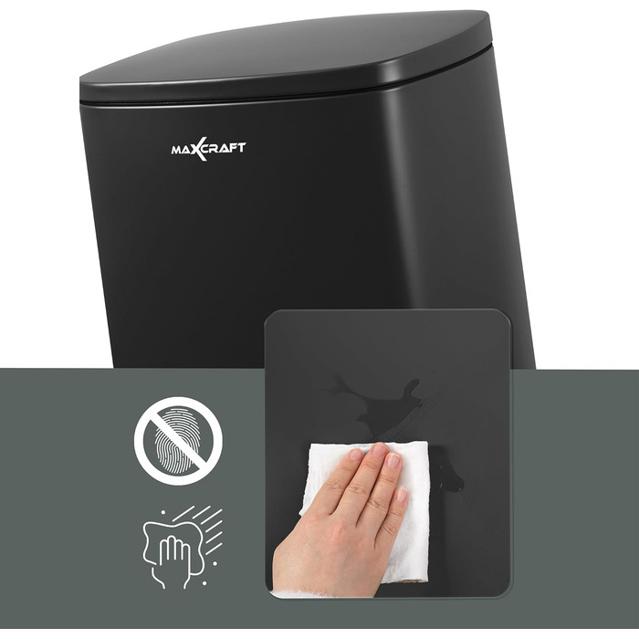 Степле́р для смі́ття 50 літрів зі сталі з внутрішнім відром з пластику - з м'яким закриттям кришки, для кухні, ванної кімнати або офісу - чорного кольору