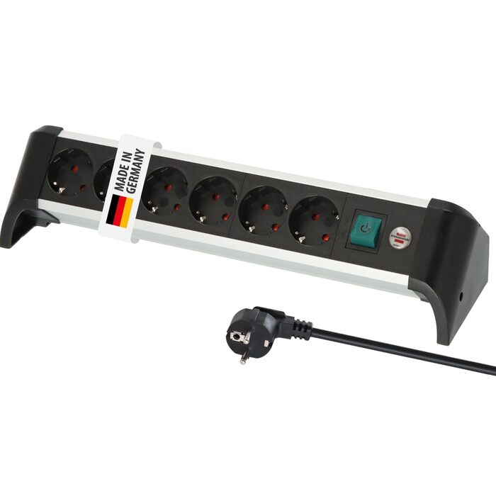 Смуга розеток Brennenstuhl Alu-Office-Line 6-фазна з алюмінію для столу (з вимикачем та 3м кабелем), Made in Germany