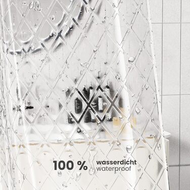 Шторка для душу Ecooe 3D ромби, прозора, 180x200 см, EVA-матеріал, водонепроникна, антигрибкова, з 12 кільцями