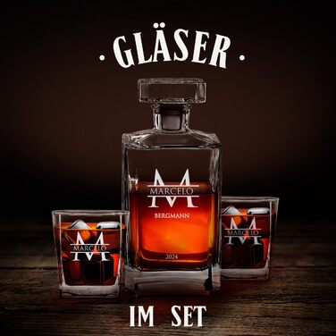Maverton Whiskey Decanter + 2/4/6 Whiskey Glasses Set with Engraving - 700ml Decanter - Birthday Gift for Women - Monogram