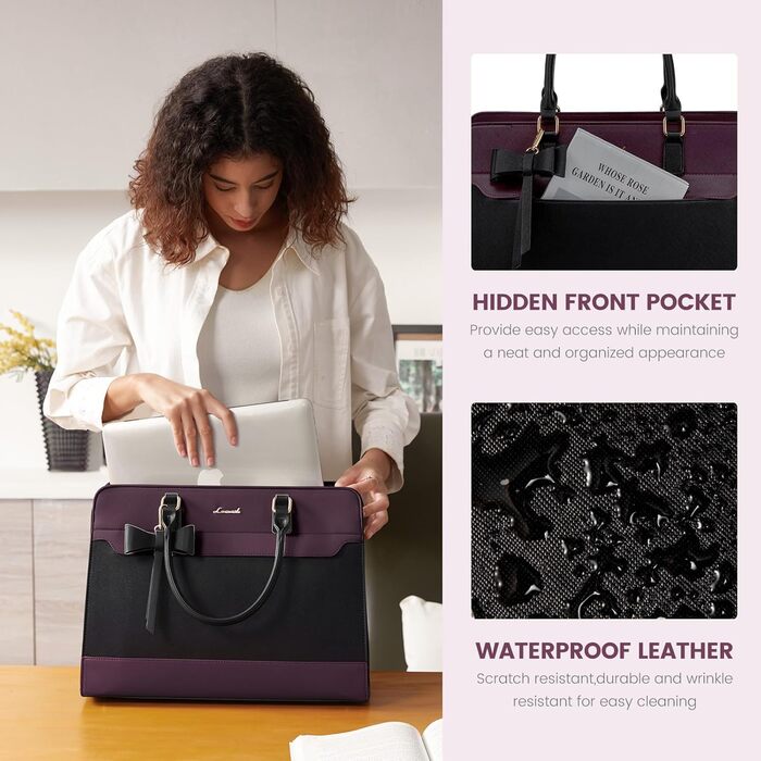 LOVEVOOK Сумка для ноутбука 15.6 дюймів, жіноча, велика, шкіряна, для роботи, навчання, офіційна, універсальна, на плечі, тоут, шкіряна сумка LOVEVOOK Violett-schwarz