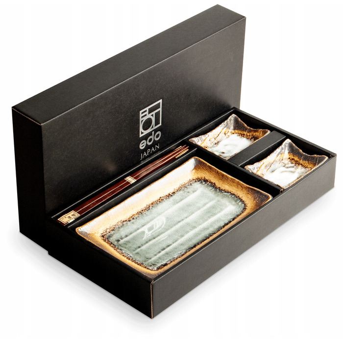 Набір керамічного посуду для суші EDO JAPAN (жовто-сіро-коричневий) на 2 особи