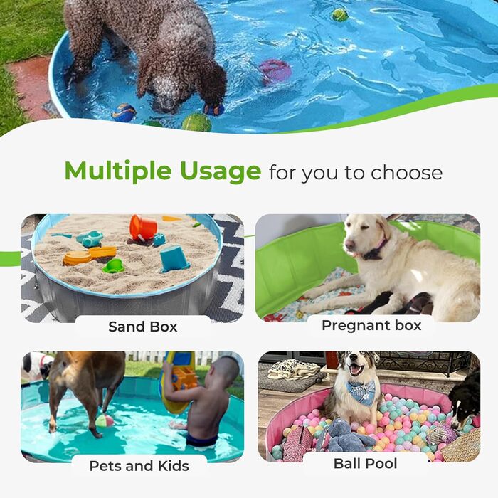 Foldable Dog Pool for Dogs, Dog Cushion Pool, Portable, for Dog Bath, Plastic, Large, Hard, Children's Pool (100 x 30 cm) (XLarge(160×30cm), Green)