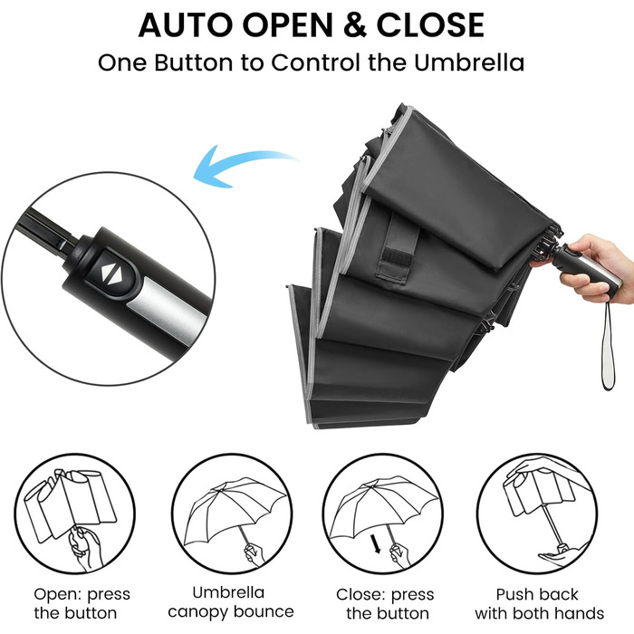 Чорний парасолька G4Free 54/62 дюймів: великий, вітростійкий, автоматичний, для гольфу та подорожей