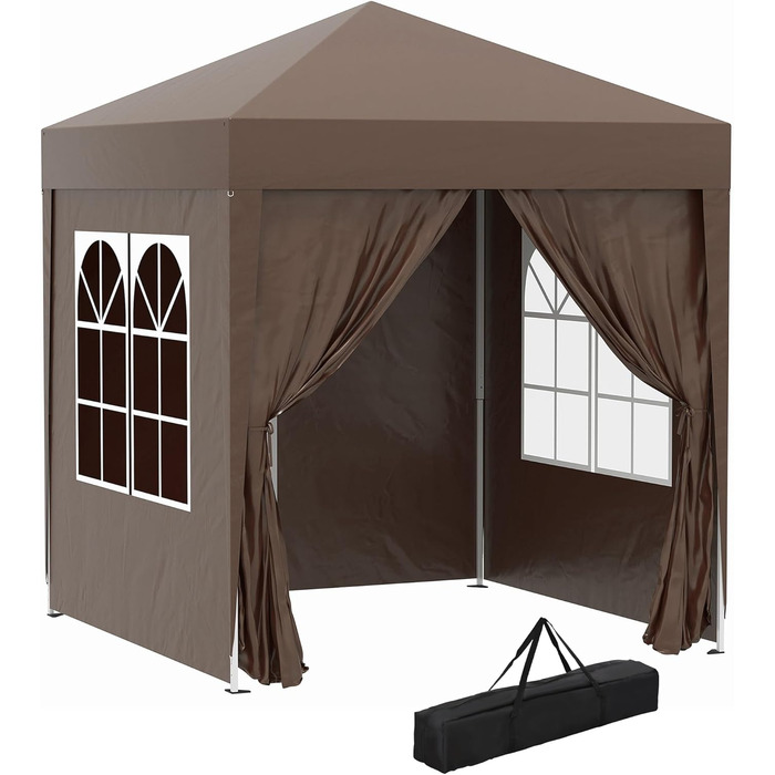 Outsunny 2x2m (6.5 x 6.5ft) Waterproof Gazebo, Pop-up Folding Canopy with 4 Side Walls, Drain Holes, Windows, Foldable Party Tent, UV 30+, Garden Tent with Carry Bag, Garden Gazebo for Patio, White (Brown)