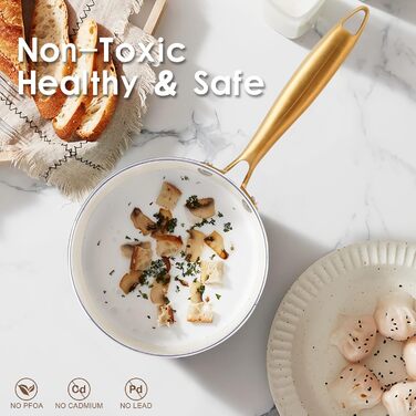 Набір посуду RIOVARM з нержавіючої сталі з антипригарним покриттям, 10 предметів. Набір каструль, сковорідок, сотейників та соусниць з лопаткою. Білий посуд для кухні.