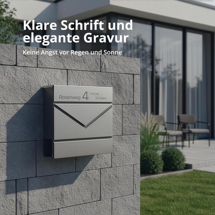 Поштовий ящик Grafner Premium, нержавіюча сталь, з газетницею та 2 ключами, гравіювання імені/вулиці/номера будинку, колір антрацит RAL7016