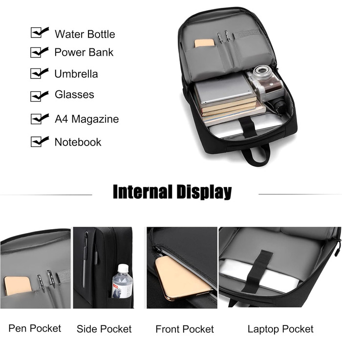 Рюкзак для ноутбука FANDARE: чоловічий/жіночий, для роботи, подорожей, навчання. USB-порт, багатоколірний, для бізнесу, роботи, відпочинку, активного відпочинку.