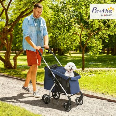 PawHut Легкий візок для собак та котів з алюмінію, склавний, з подушкою, сіткою, дверима та кошиком для зберігання (Блакитний)