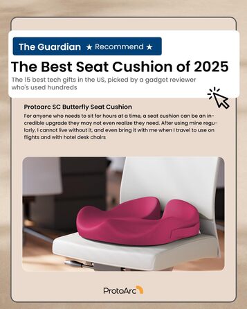 Ортопедична подушка для сидіння ProtoArc для офісного крісла: ергономічна, з піною Memory Foam, для рівномірного розподілу тиску, для комфорту протягом дня (Рожева, велика)