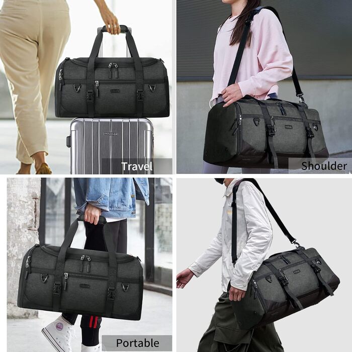 Lubardy Sports Bag/Duffle Bag Large 40L Waterproof with Sports Towel, Shoe Compartment, Wet Compartment, Weekender, Swim Bag, Training Bag, Gym Bag for Women and Men, Black