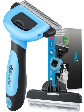 Буршлюк BluePet 2.0 для собак та котів з короткою шерстю: видаляє відмерле волосся та підшерсток. Ідеальна щітка для линьки (L 100mm, блакитний)