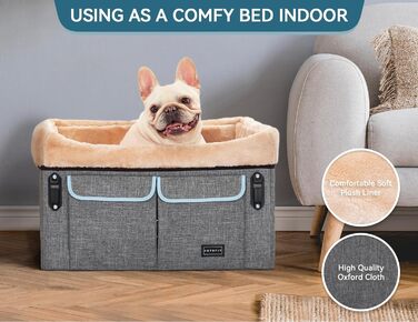 Автокрісло для собак Petsfit - сіре та зелене (M) з ременями безпеки та кишенею для зберігання