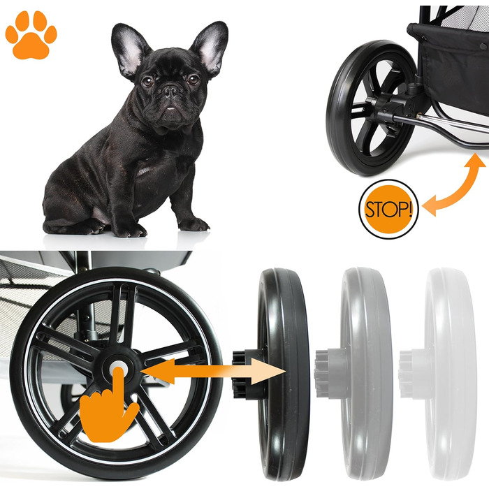 COOPER Складаний переносний візок для собак до 32 кг | Візок для тварин з регульованою висотою та кошиком для покупок | М'які ручки Soft Touch та світловідбиваючий дизайн | Ідеальний для транспортування домашніх тварин – Сірий