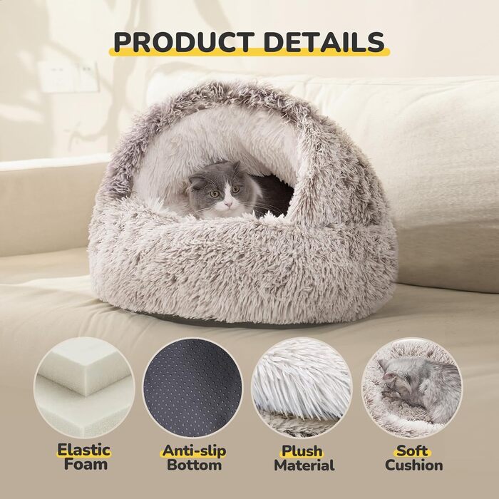 CATISM Cat Bed Washable Cat Sleeping Place for Cats Plush Pet Cat Head Pillow Cat Cushion Fluffy Kitten Puppy Snuggle Bed Pet Bed (Coffee Brown)