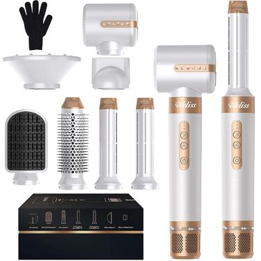 UKLISS Air Styler 7 в 1: фен-щітка з 7 насадками для сушіння, укладання та об'єму волосся, іонізація, білий